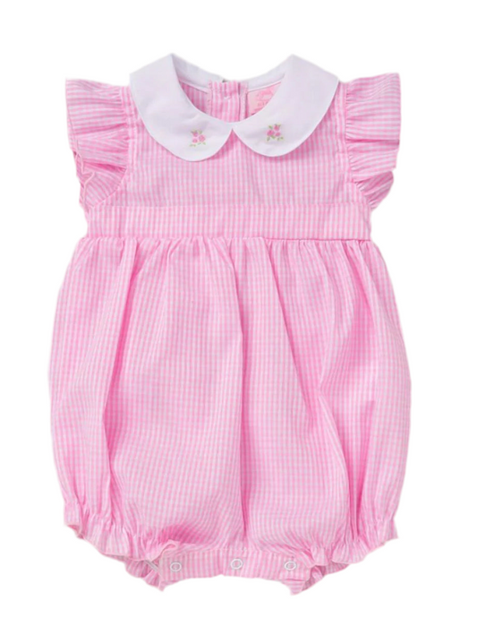 Rock-a-Bye Baby Pink Gingham Flower Romper