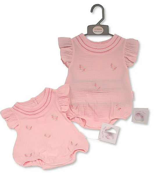 My Little Chick Girls Romper With Embroidery Flowers