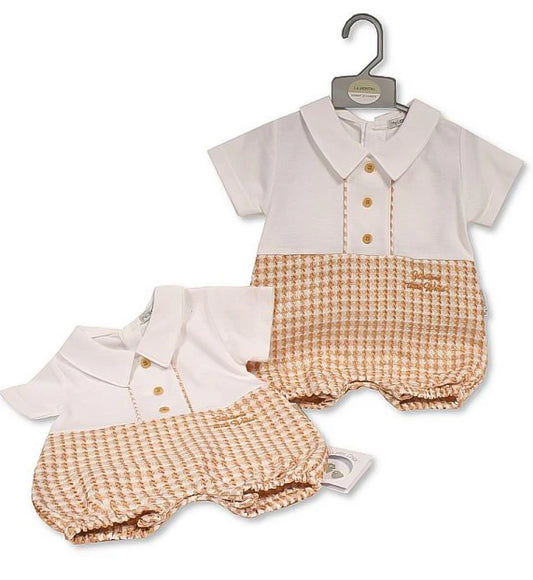 My Little Chick Boys Chequered Romper - Welcome To The World