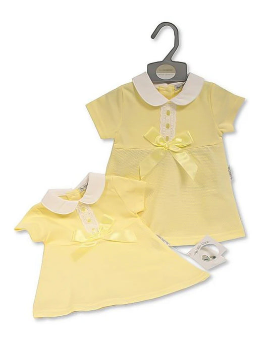 My Little Chick Yellow Girls Dress With Bow And Lace